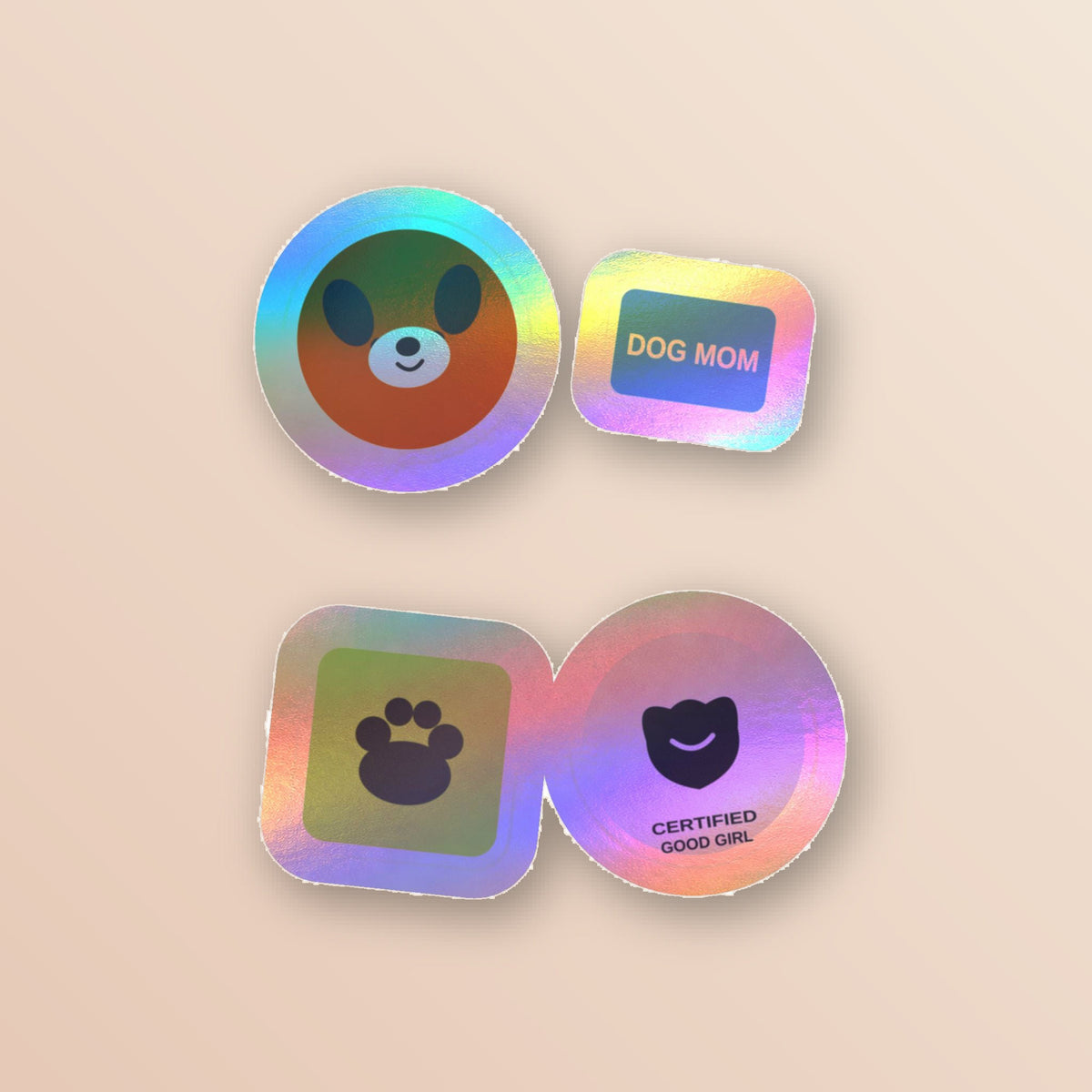 Dog Mom sticker sheet 4-pack, holographic finish