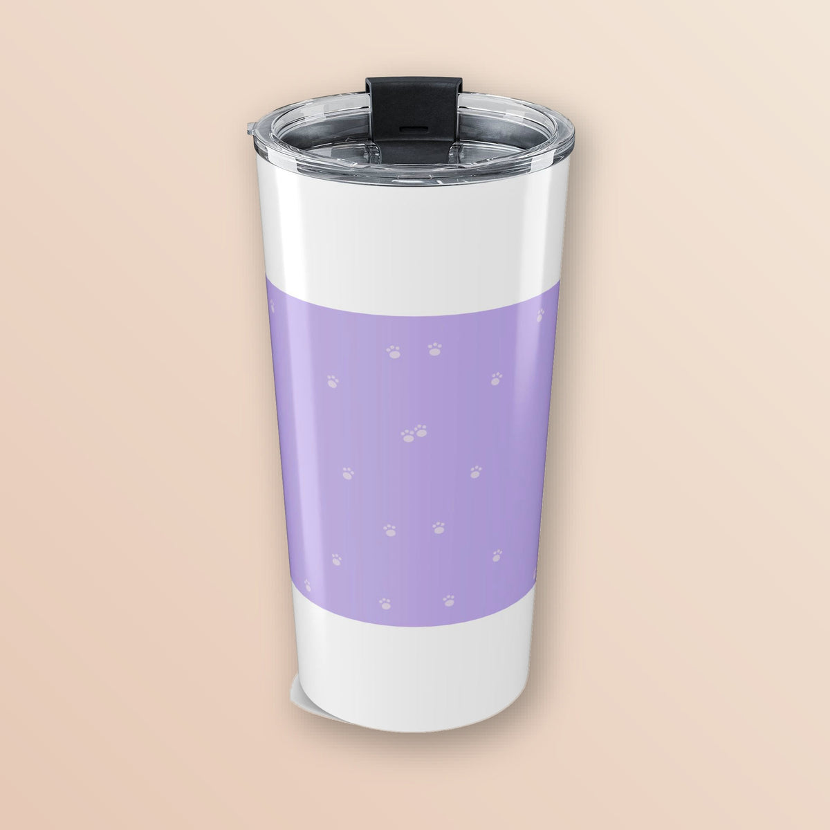 Fueled by Coffee and Dog Hair 20oz tumbler, back with paw prints